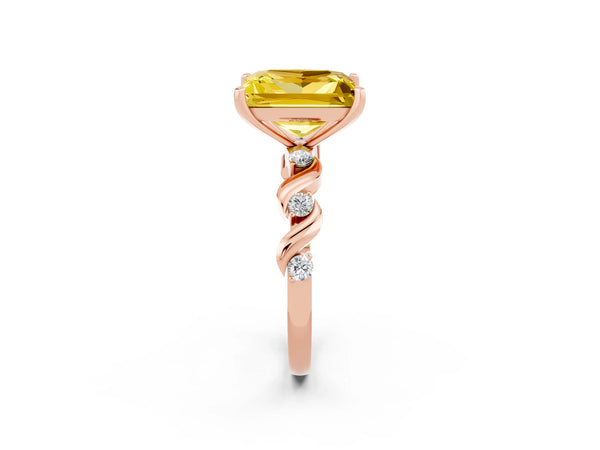 Rose gold Princess Cut Yellow Sapphire Solitaire Twisted Band with Round  Accents and Prong Setting