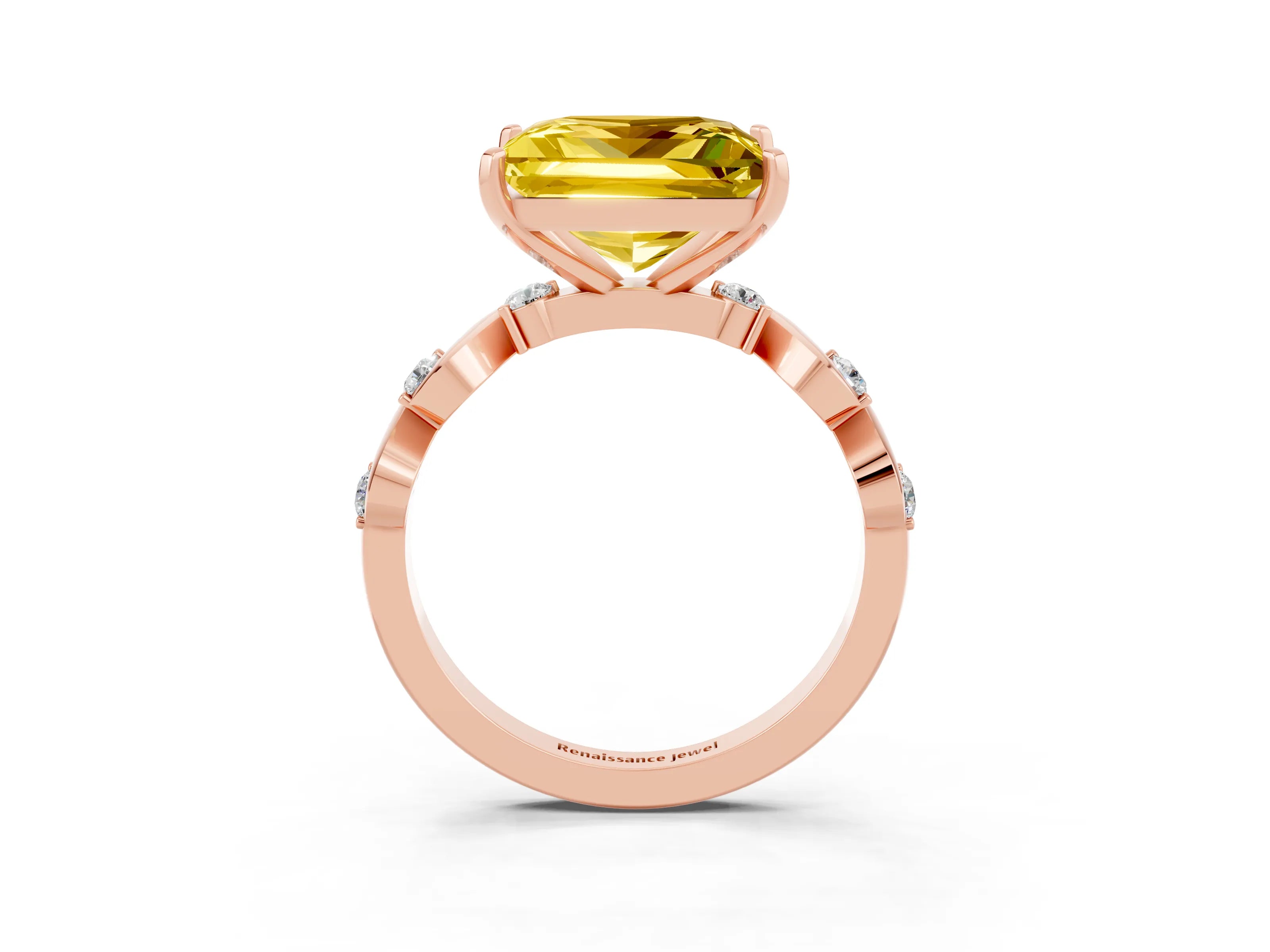 Rose gold Princess Cut Yellow Sapphire Solitaire Twisted Band with Round  Accents and Prong Setting_15