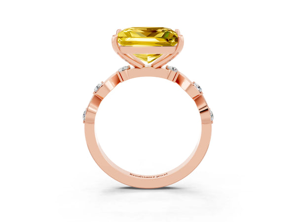 Rose gold Princess Cut Yellow Sapphire Solitaire Twisted Band with Round  Accents and Prong Setting