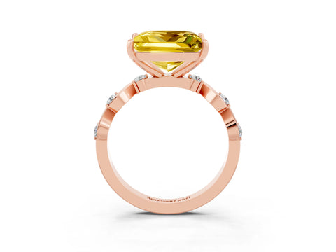 Rose gold Princess Cut Yellow Sapphire Solitaire Twisted Band with Round  Accents and Prong Setting_15