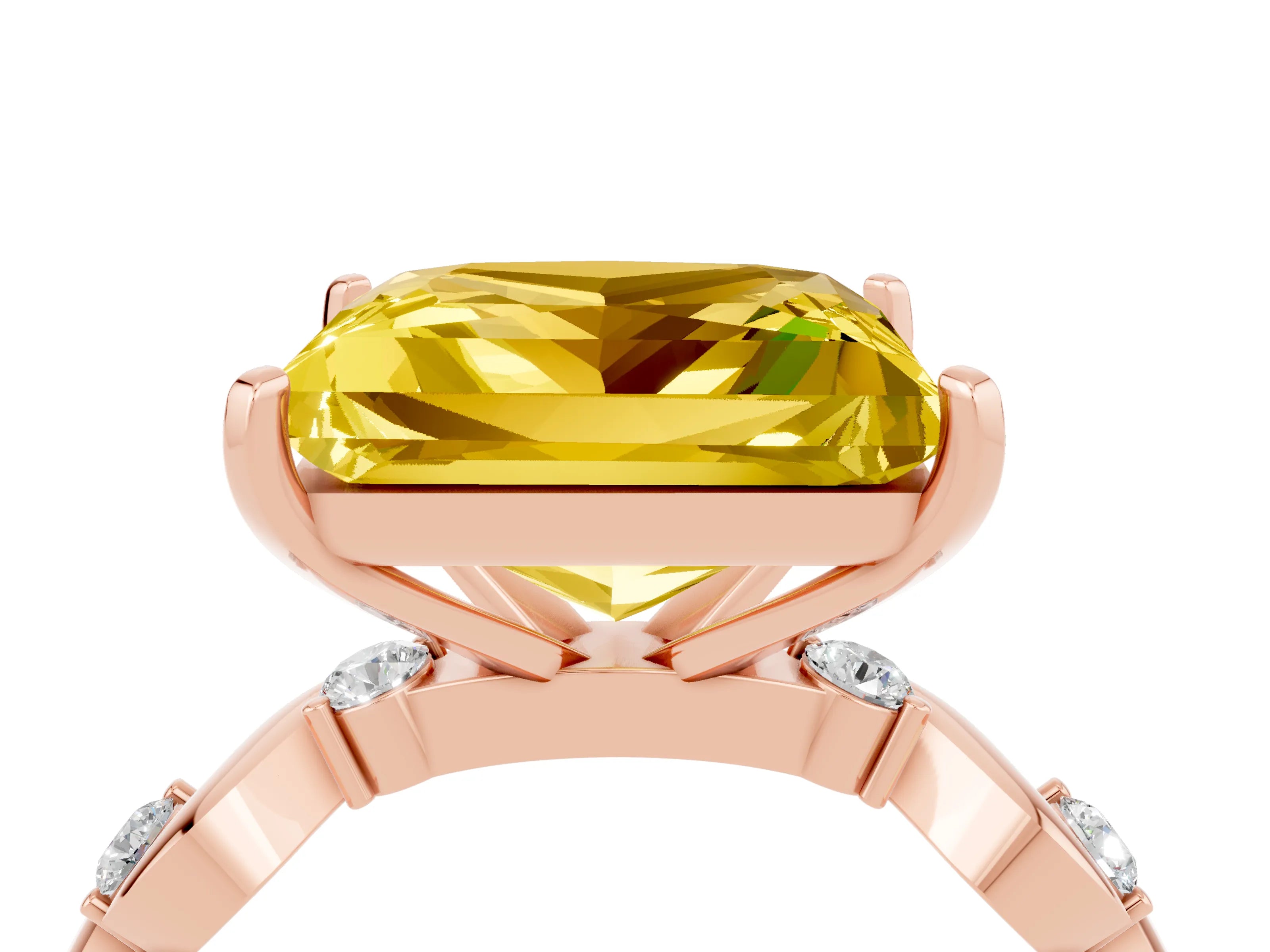 Rose gold Princess Cut Yellow Sapphire Solitaire Twisted Band with Round  Accents and Prong Setting_16