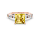 Rose gold Princess Cut Yellow Sapphire Solitaire with Side Baguettes and Channel Set Band_24