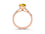Rose gold Princess Cut Yellow Sapphire Solitaire with Side Baguettes and Channel Set Band_27