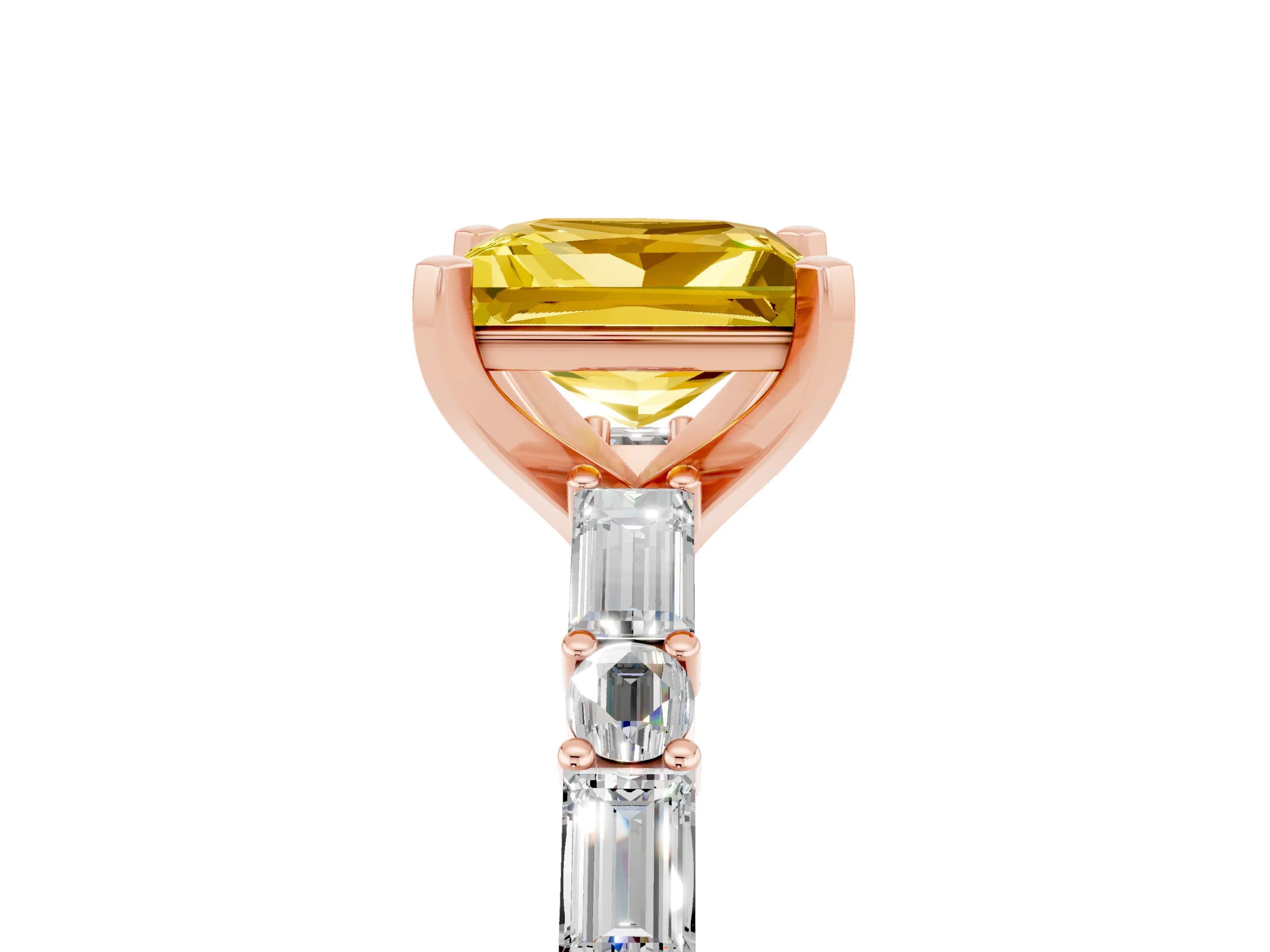 Rose gold Princess Cut Yellow Sapphire Solitaire with Side Baguettes and Channel Set Band_29