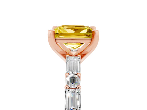 Rose gold Princess Cut Yellow Sapphire Solitaire with Side Baguettes and Channel Set Band_29