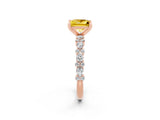 Rose gold Princess Cut Yellow Sapphire Solitaire with Side Stones, Pave Band, Four-Prong Setting_74