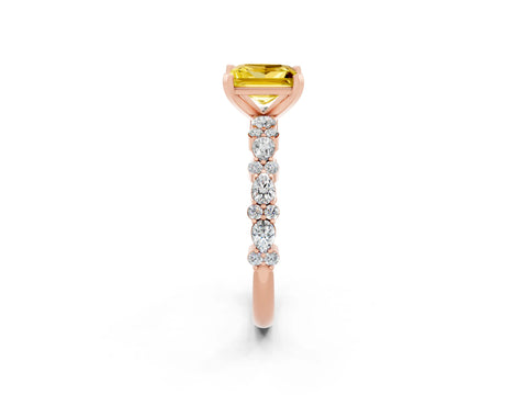 Rose gold Princess Cut Yellow Sapphire Solitaire with Side Stones, Pave Band, Four-Prong Setting_74