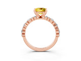 Rose gold Princess Cut Yellow Sapphire Solitaire with Side Stones, Pave Band, Four-Prong Setting_75