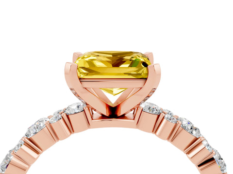 Rose gold Princess Cut Yellow Sapphire Solitaire with Side Stones, Pave Band, Four-Prong Setting_76