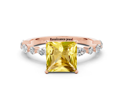 Rose gold Princess Cut Yellow Sapphire Solitaire with Side Stones on a Pavé Band and Four-Prong Setting_24