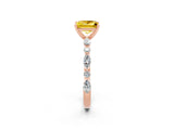 Rose gold Princess Cut Yellow Sapphire Solitaire with Side Stones on a Pavé Band and Four-Prong Setting_26