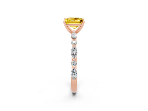 Rose gold Princess Cut Yellow Sapphire Solitaire with Side Stones on a Pavé Band and Four-Prong Setting_26