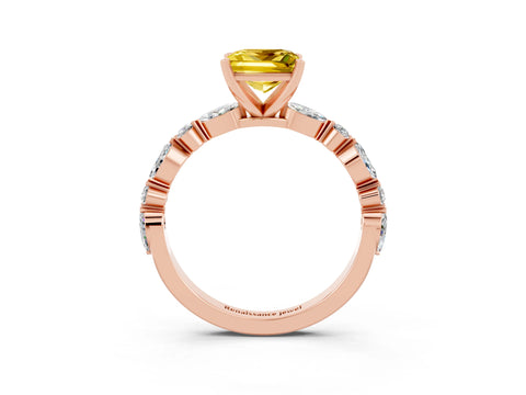 Rose gold Princess Cut Yellow Sapphire Solitaire with Side Stones on a Pavé Band and Four-Prong Setting_27