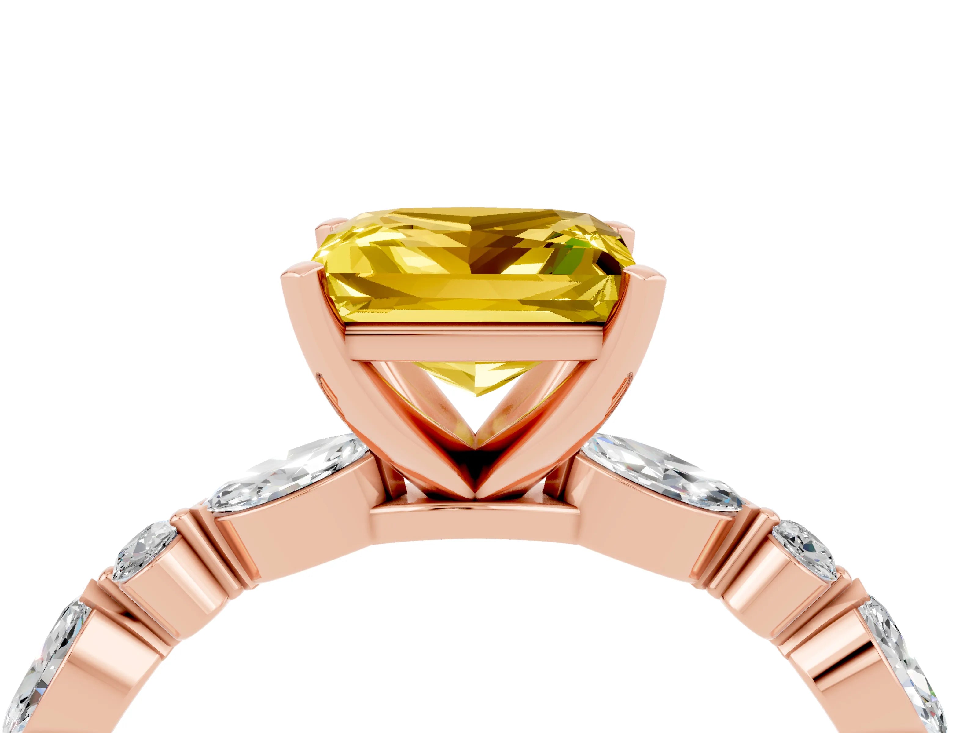 Rose gold Princess Cut Yellow Sapphire Solitaire with Side Stones on a Pavé Band and Four-Prong Setting_28