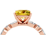Rose gold Princess Cut Yellow Sapphire Solitaire with Side Stones on a Pavé Band and Four-Prong Setting_28