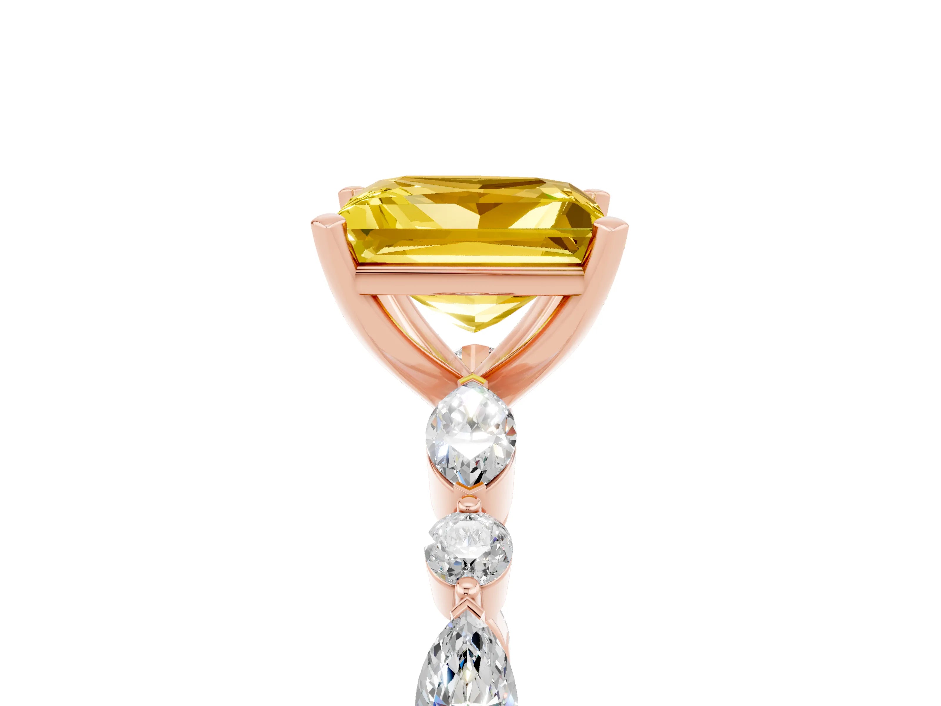 Rose gold Princess Cut Yellow Sapphire Solitaire with Side Stones on a Pavé Band and Four-Prong Setting_29