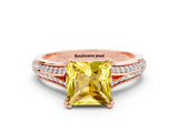 Rose gold Princess Cut Yellow Sapphire Split Shank Engagement Ring with Pavé Band_24