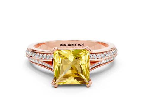 Rose gold Princess Cut Yellow Sapphire Split Shank Engagement Ring with Pavé Band_24