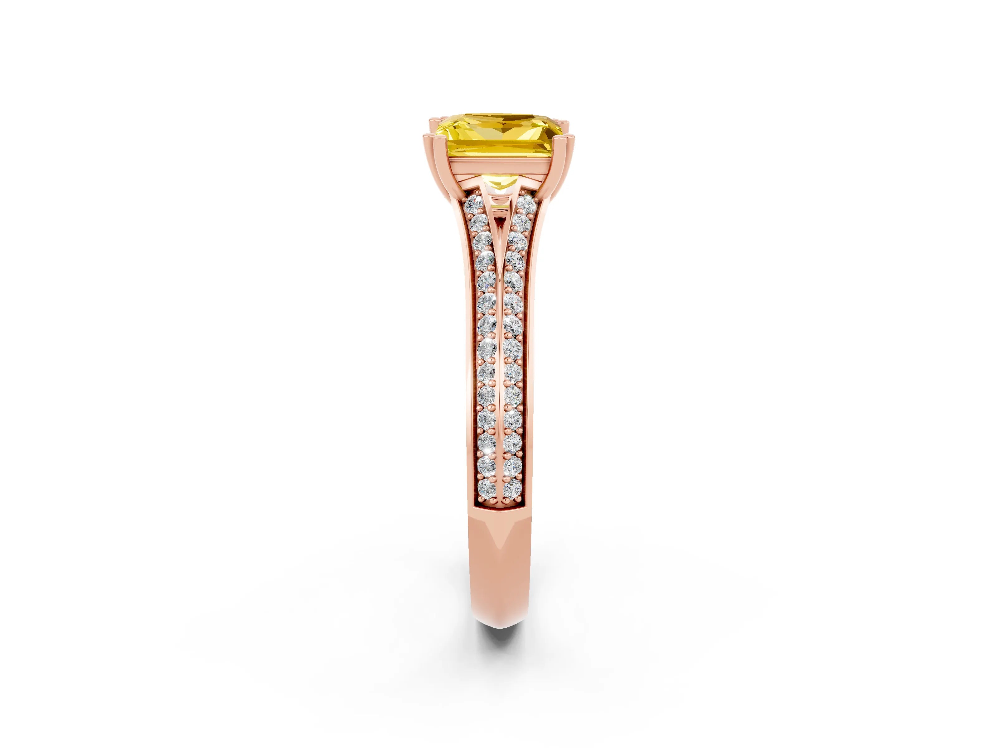 Rose gold Princess Cut Yellow Sapphire Split Shank Engagement Ring with Pavé Band_26