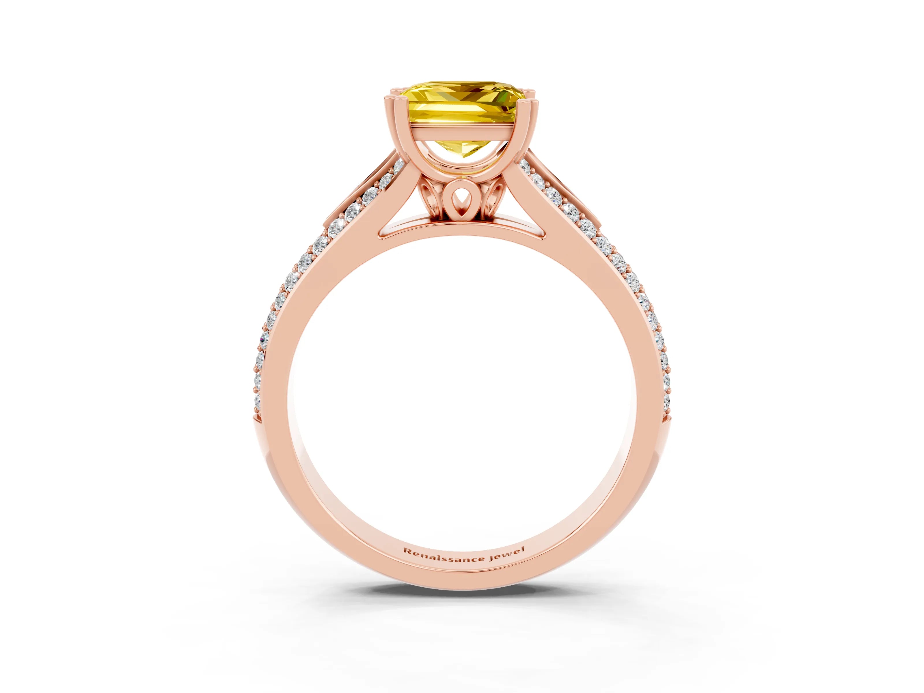 Rose gold Princess Cut Yellow Sapphire Split Shank Engagement Ring with Pavé Band_27