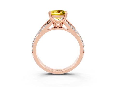Rose gold Princess Cut Yellow Sapphire Split Shank Engagement Ring with Pavé Band_27