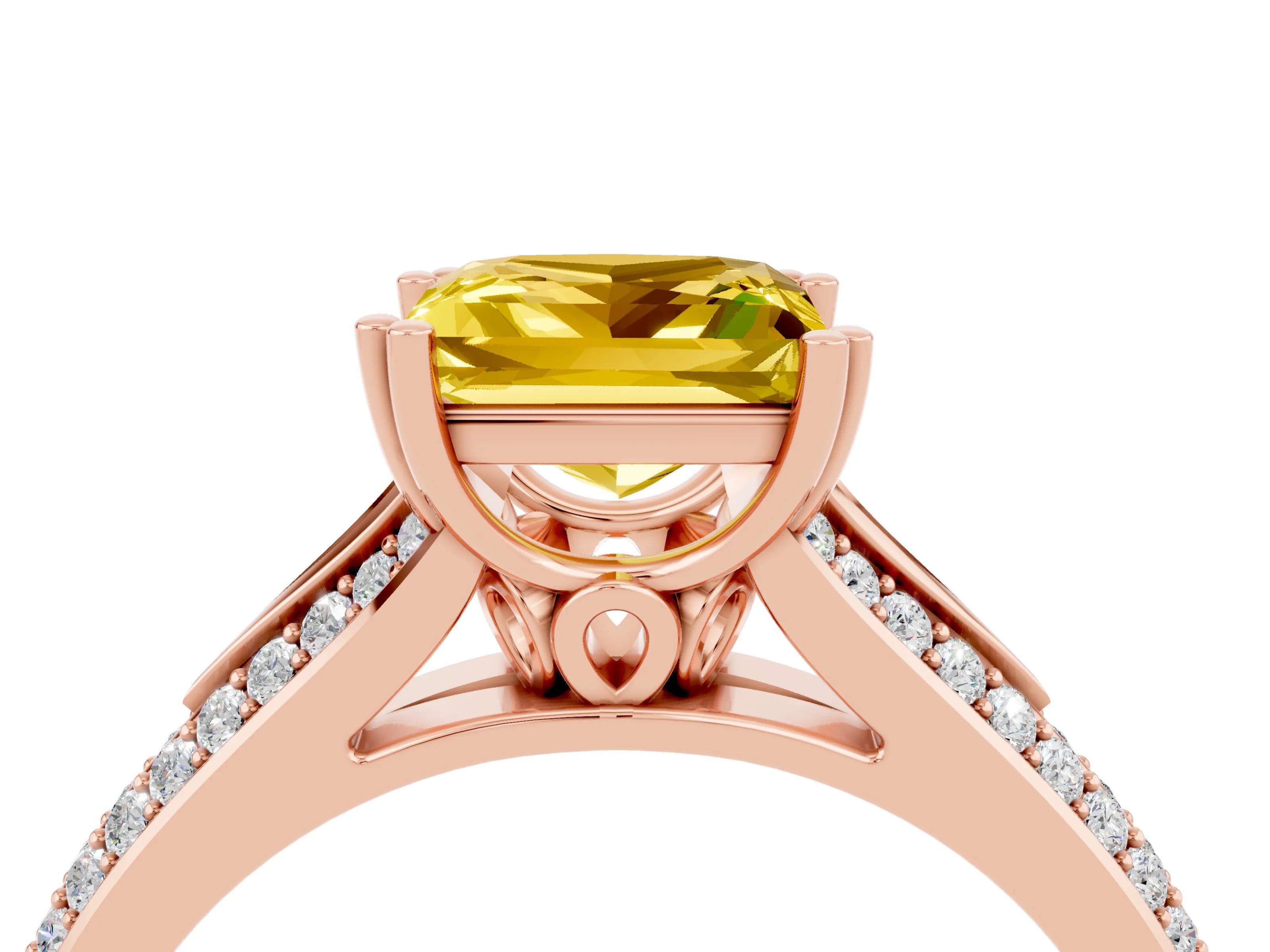 Rose gold Princess Cut Yellow Sapphire Split Shank Engagement Ring with Pavé Band_28
