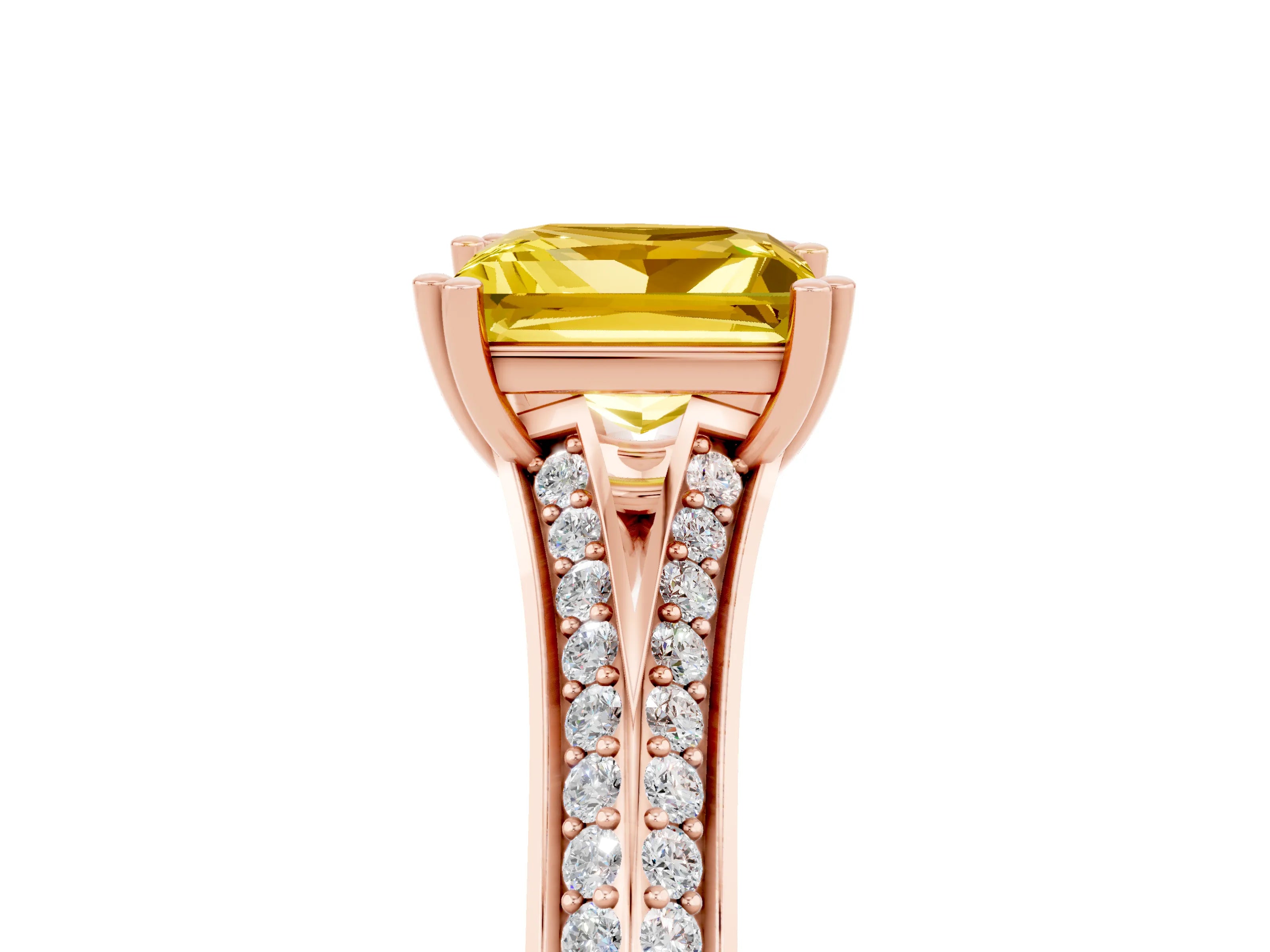 Rose gold Princess Cut Yellow Sapphire Split Shank Engagement Ring with Pavé Band_29