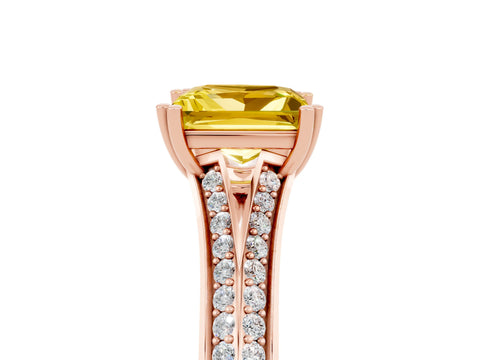 Rose gold Princess Cut Yellow Sapphire Split Shank Engagement Ring with Pavé Band_29