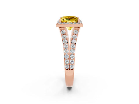 Rose gold Princess Cut Yellow Sapphire Split Shank Halo Ring with Four-Prong Setting_14