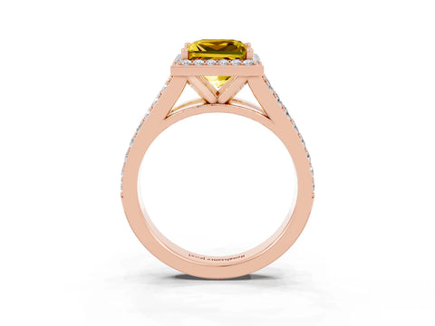 Rose gold Princess Cut Yellow Sapphire Split Shank Halo Ring with Four-Prong Setting_15