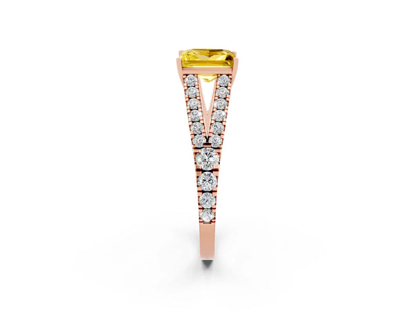 Rose gold Princess Cut Yellow Sapphire Split Shank Pavé Engagement Ring with Four-Prong Setting