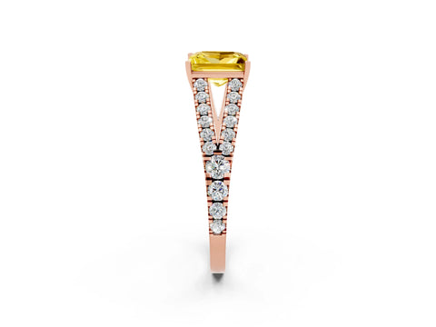 Rose gold Princess Cut Yellow Sapphire Split Shank Pavé Engagement Ring with Four-Prong Setting_14