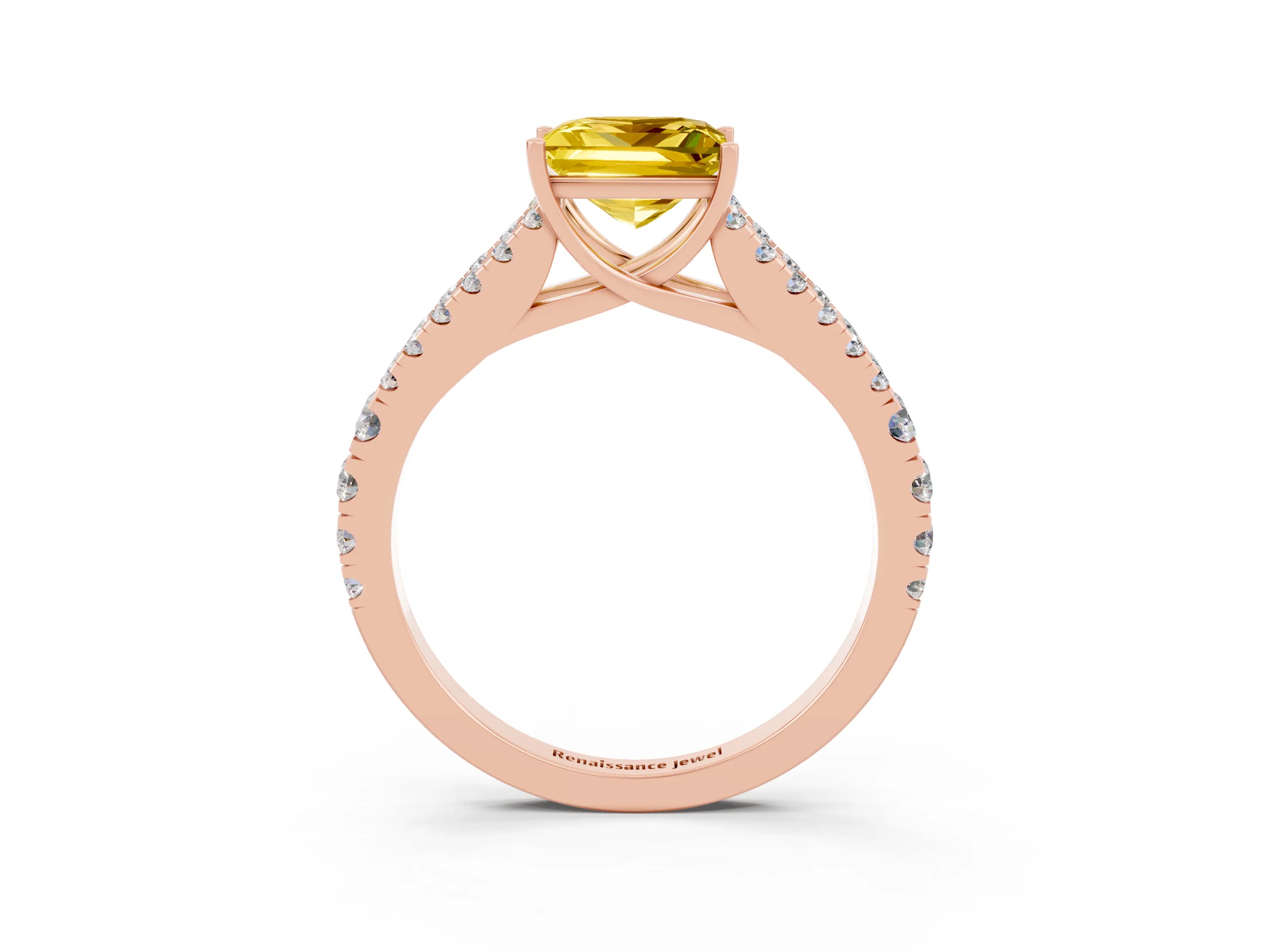 Rose gold Princess Cut Yellow Sapphire Split Shank Pavé Engagement Ring with Four-Prong Setting_15