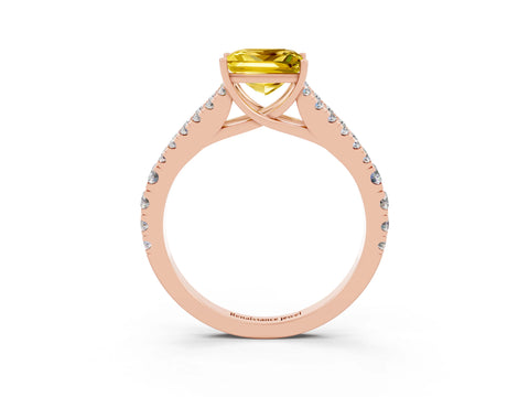 Rose gold Princess Cut Yellow Sapphire Split Shank Pavé Engagement Ring with Four-Prong Setting_15