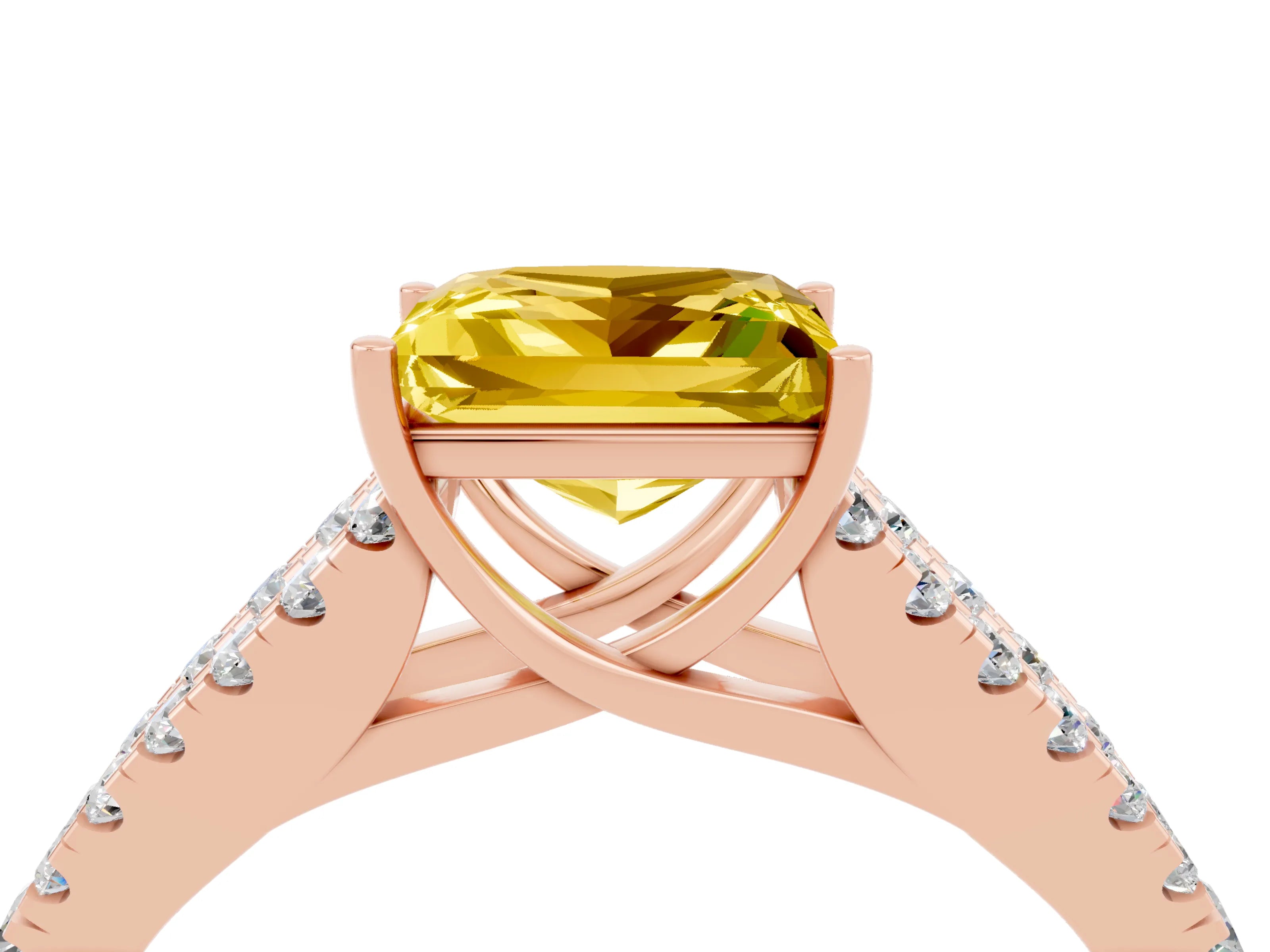 Rose gold Princess Cut Yellow Sapphire Split Shank Pavé Engagement Ring with Four-Prong Setting_16