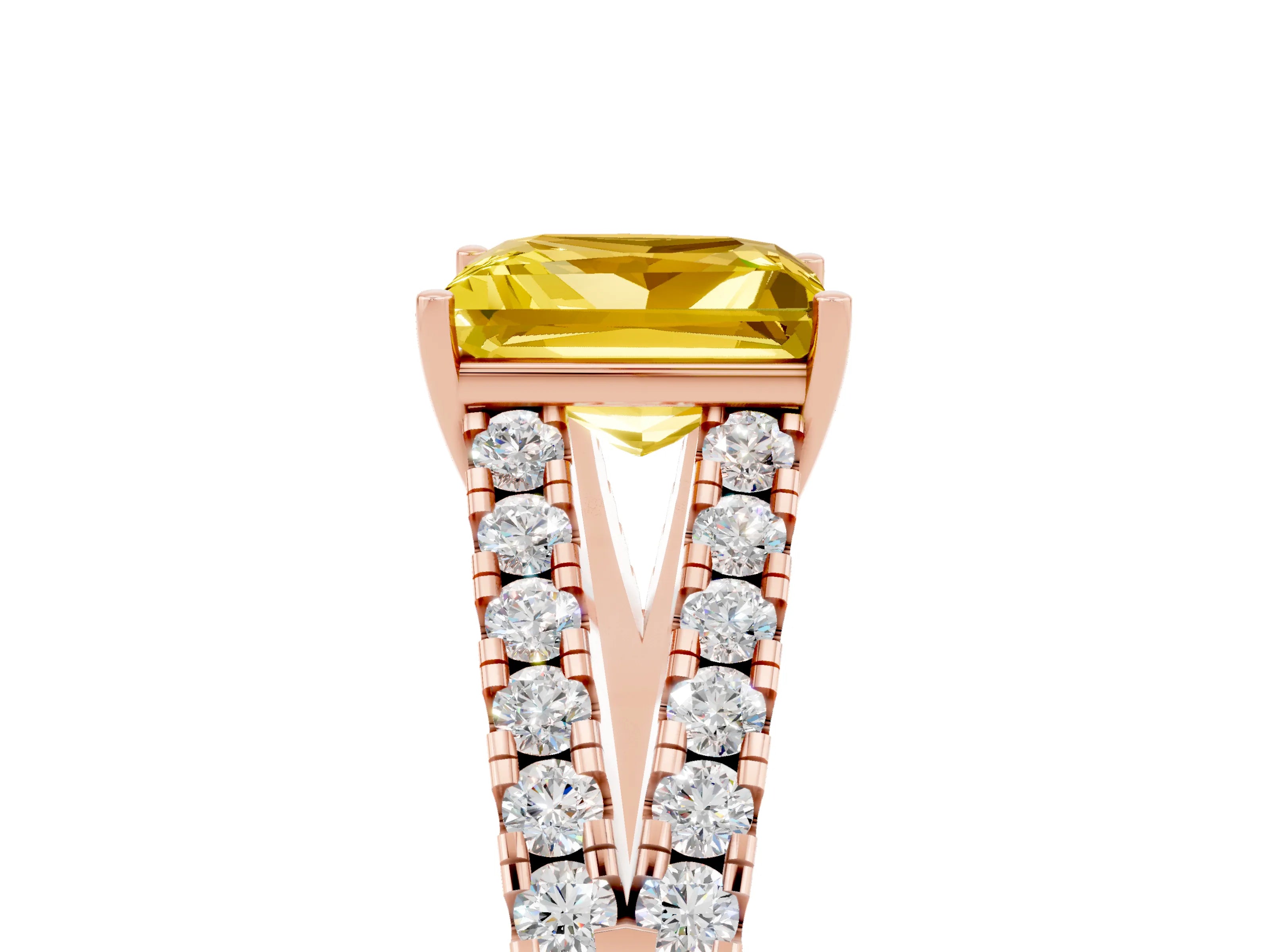 Rose gold Princess Cut Yellow Sapphire Split Shank Pavé Engagement Ring with Four-Prong Setting_17
