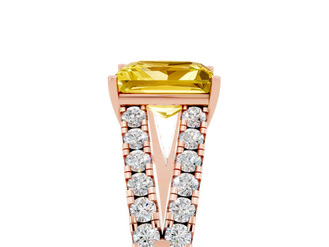 Rose gold Princess Cut Yellow Sapphire Split Shank Pavé Engagement Ring with Four-Prong Setting_17