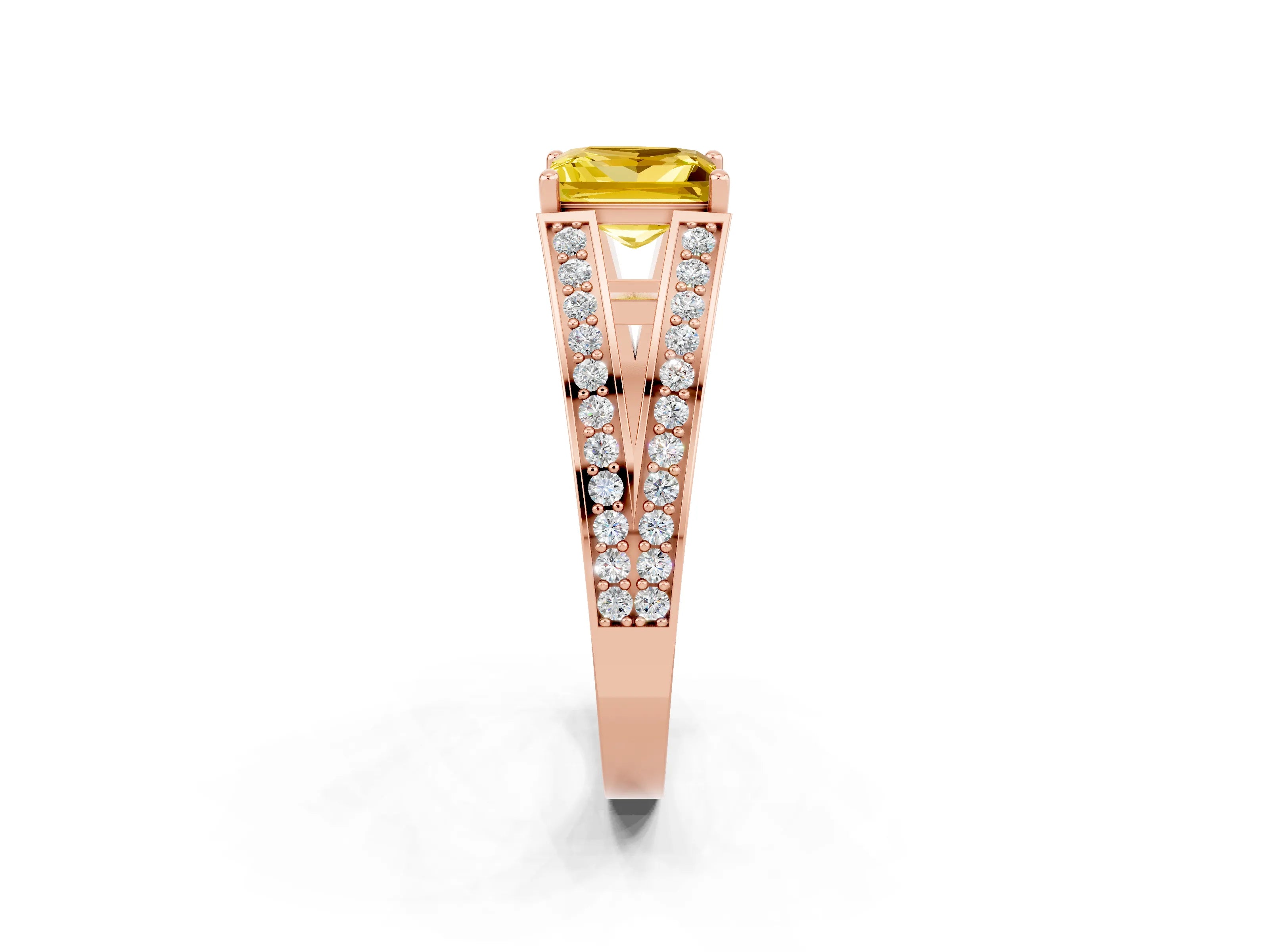 Rose gold Princess Cut Yellow Sapphire Split Shank Ring with Pavé Band and Four-Prong Setting_2