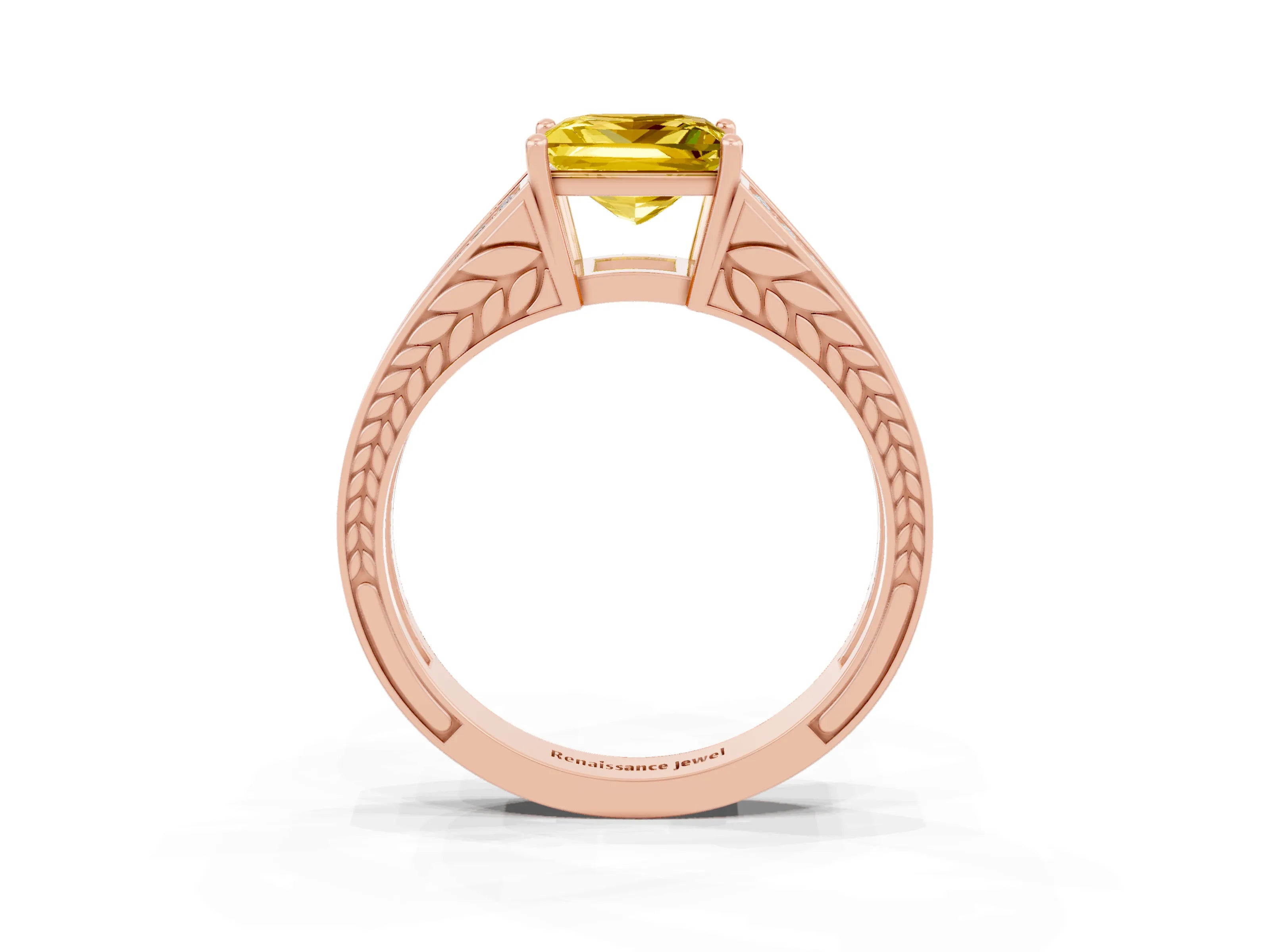 Rose gold Princess Cut Yellow Sapphire Split Shank Ring with Pavé Band and Four-Prong Setting_3
