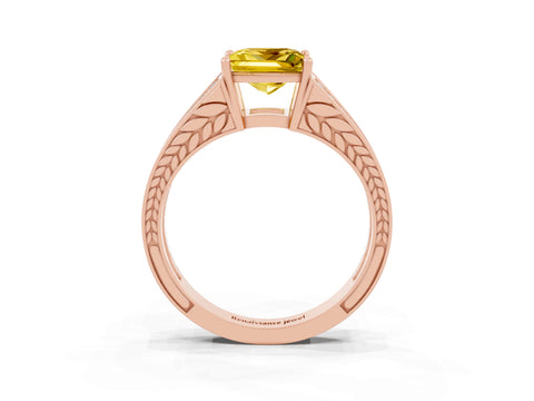 Rose gold Princess Cut Yellow Sapphire Split Shank Ring with Pavé Band and Four-Prong Setting_3