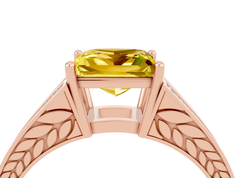 Rose gold Princess Cut Yellow Sapphire Split Shank Ring with Pavé Band and Four-Prong Setting_4