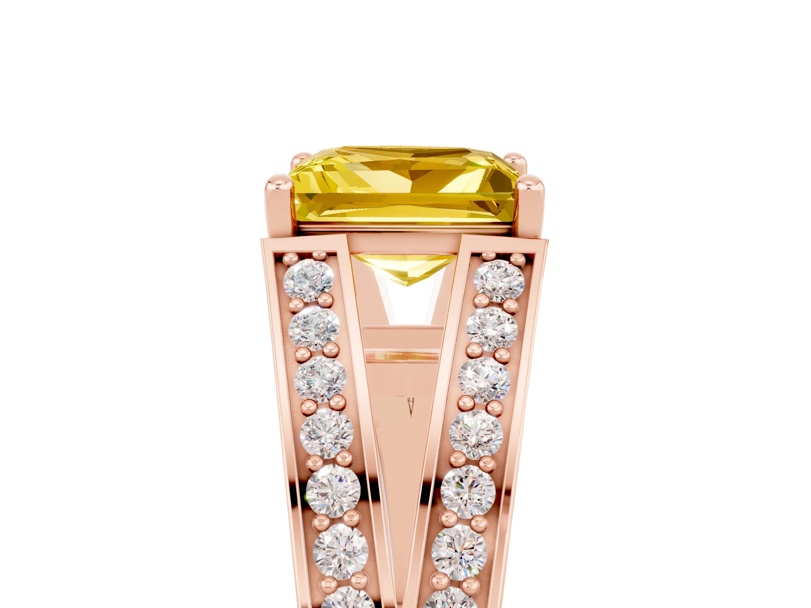 Rose gold Princess Cut Yellow Sapphire Split Shank Ring with Pavé Band and Four-Prong Setting_5