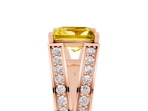 Rose gold Princess Cut Yellow Sapphire Split Shank Ring with Pavé Band and Four-Prong Setting_5