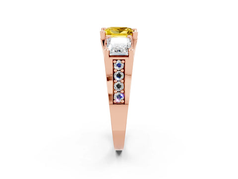 Rose gold Princess Cut Yellow Sapphire Three-Stone Ring with Channel Set Band and Four-Prong Setting_2