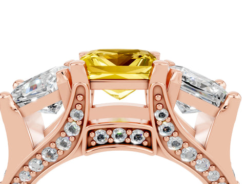 Rose gold Princess Cut Yellow Sapphire Three-Stone Ring with Channel Set Band and Four-Prong Setting_4