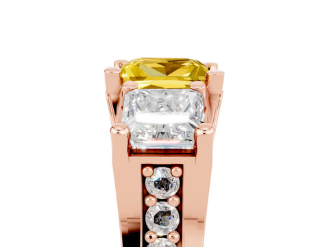 Rose gold Princess Cut Yellow Sapphire Three-Stone Ring with Channel Set Band and Four-Prong Setting_5