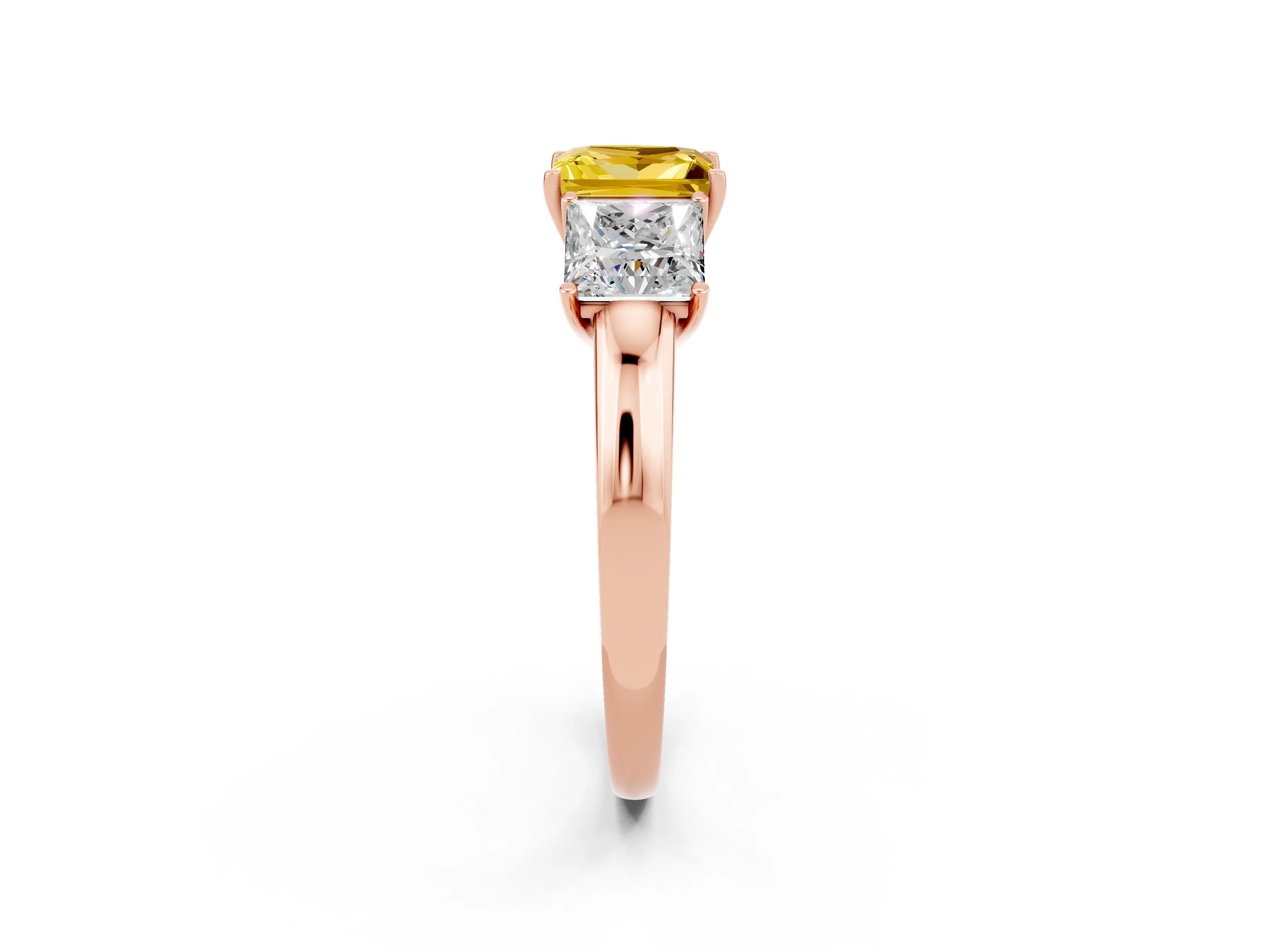 Rose gold Princess Cut Yellow Sapphire Three-Stone Ring with Four-Prong Setting and Classic Band_2