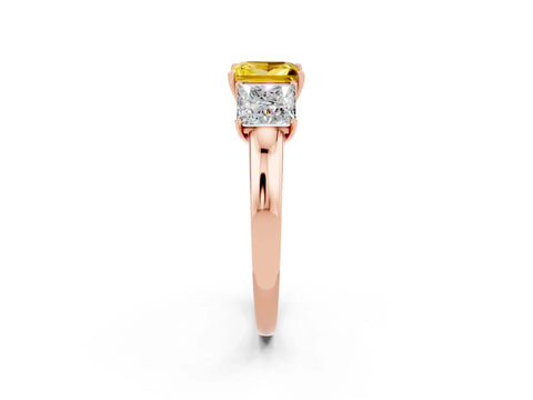 Rose gold Princess Cut Yellow Sapphire Three-Stone Ring with Four-Prong Setting and Classic Band_2