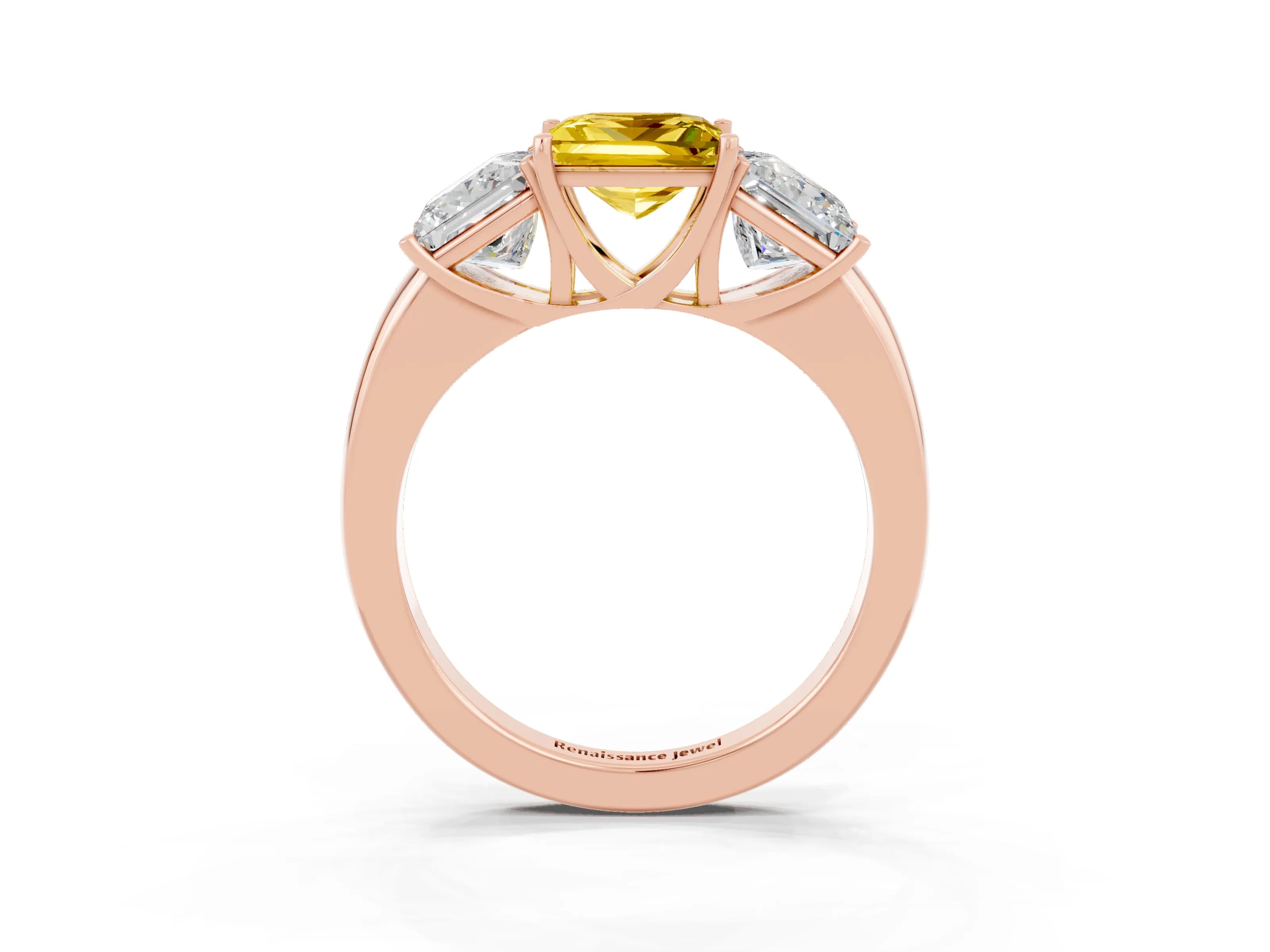 Rose gold Princess Cut Yellow Sapphire Three-Stone Ring with Four-Prong Setting and Classic Band_3