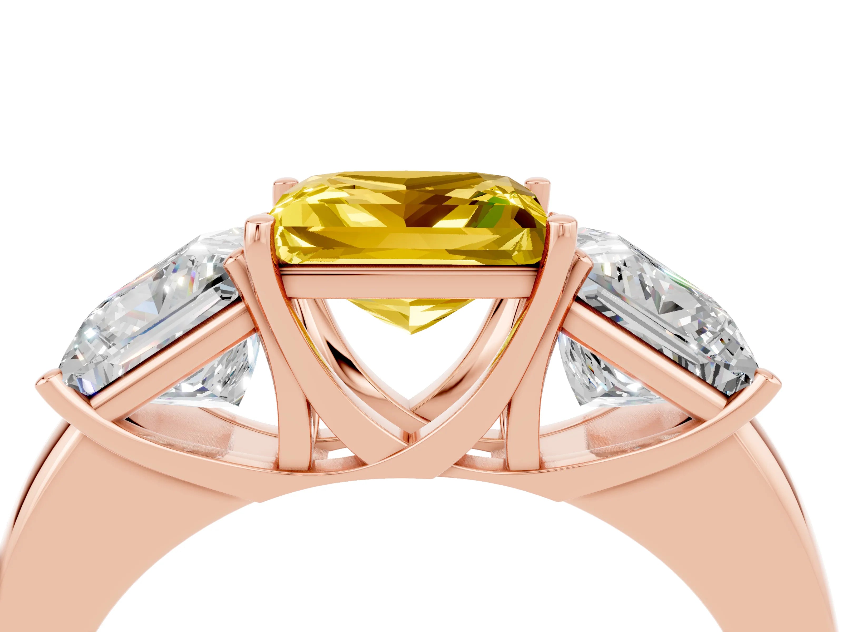 Rose gold Princess Cut Yellow Sapphire Three-Stone Ring with Four-Prong Setting and Classic Band_4
